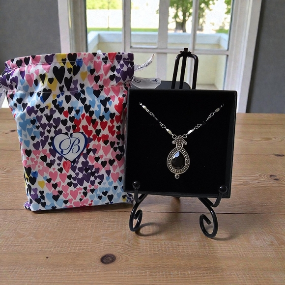 Brighton Vintage Elegant Black and Marcasite-Style Silver Teardrop Necklace - Picture 8 of 9